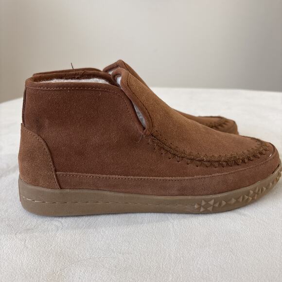 MUK LUKS Ankle Boots Womens 8.5 Brown Suede Leather Slip On Booties - Picture 1 of 9